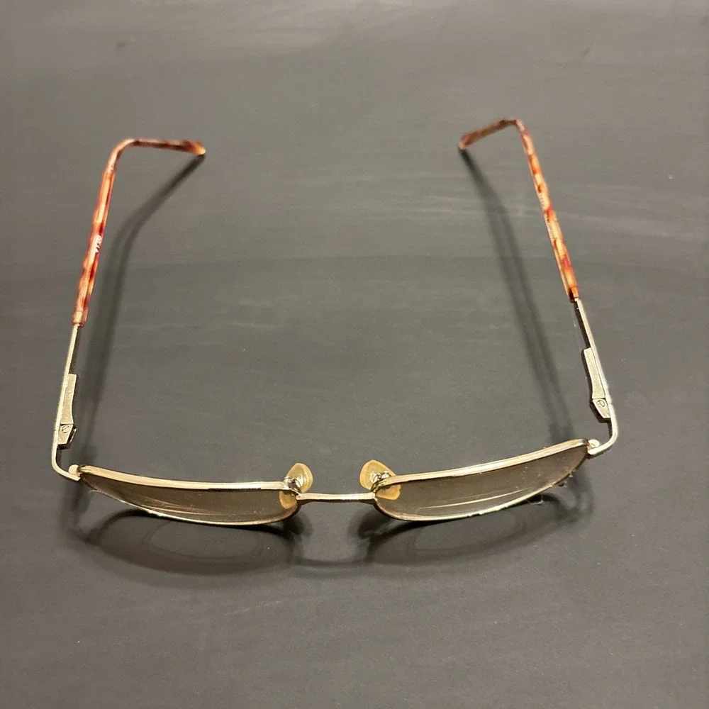 Vintage Gold Tone Rectangular Eyeglass Frames Tortoise Temples Frames Only